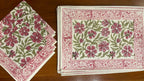 Dusty Rose & Sage Green Sanganer hand block printed table mats and napkins | Jaipur handicraft aesthetics handmade table runners napkins table mats India natural colors hand block | House of Avana [[SKU:HOA-TR-DRSG2-003]]