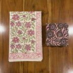 Dusty Rose & Sage Green table runner on wooden dining table | hand block printed table runners napkins table mats Jaipur handmade handicraft India natural colors | House of Avana [[SKU:HOA-TR-DRSG2-003]]