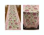 Dusty Rose & Sage Green Sanganer handmade cotton table runner | hand block printed table runners napkins table mats Jaipur handmade handicraft India natural colors | House of Avana