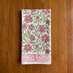 Dusty Rose & Sage Green floral motif handmade cotton napkin | handmade Jaipur handicraft table runners table mats napkins hand block India natural colors aesthetics | House of Avana [[SKU:HOA-TR-DRSG2-003]]