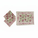 Dusty Rose & Sage Green handmade 13-piece cotton table linen set | hand block printed table runners napkins table mats Jaipur handmade handicraft India natural colors | House of Avana
