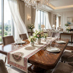 Dusty Rose & Sage Green table runner styled in dining room | hand block printed table runners napkins table mats Jaipur handmade handicraft India natural colors | House of Avana [[SKU:HOA-TR-DRSG1-001]]
