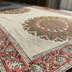Dusty Rose & Sage Green Indian floral print fabric texture close-up | handmade Jaipur handicraft table runners table mats napkins hand block India natural colors aesthetics | House of Avana [[SKU:HOA-TR-DRSG1-001]]