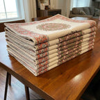 Dusty Rose & Sage Green hand block printed table runners stacked | India natural colors hand block table runners napkins table mats Jaipur handmade aesthetics handicraft | House of Avana [[SKU:HOA-TR-DRSG1-001]]