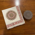 Dusty Rose & Sage Green table runner with traditional Jaipur printing block | Jaipur handicraft aesthetics handmade table runners napkins table mats India natural colors hand block | House of Avana [[SKU:HOA-TR-DRSG1-001]]