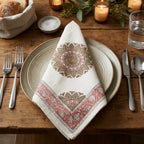 Dusty Rose & Sage Green table mat and napkin dinner place setting | handmade Jaipur handicraft table runners table mats napkins hand block India natural colors aesthetics | House of Avana