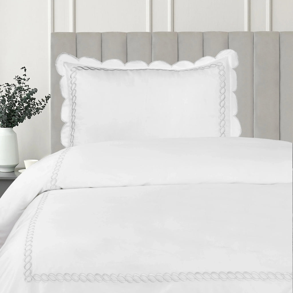600 Thread Count Scallop Rope Embroidered Cotton Duvet Set Mélange Home