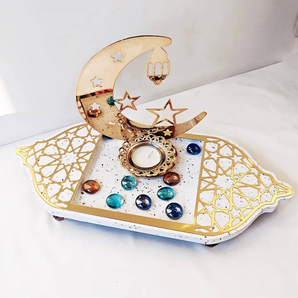Golden Acrylic Tray - Ramadan Lantern Storage