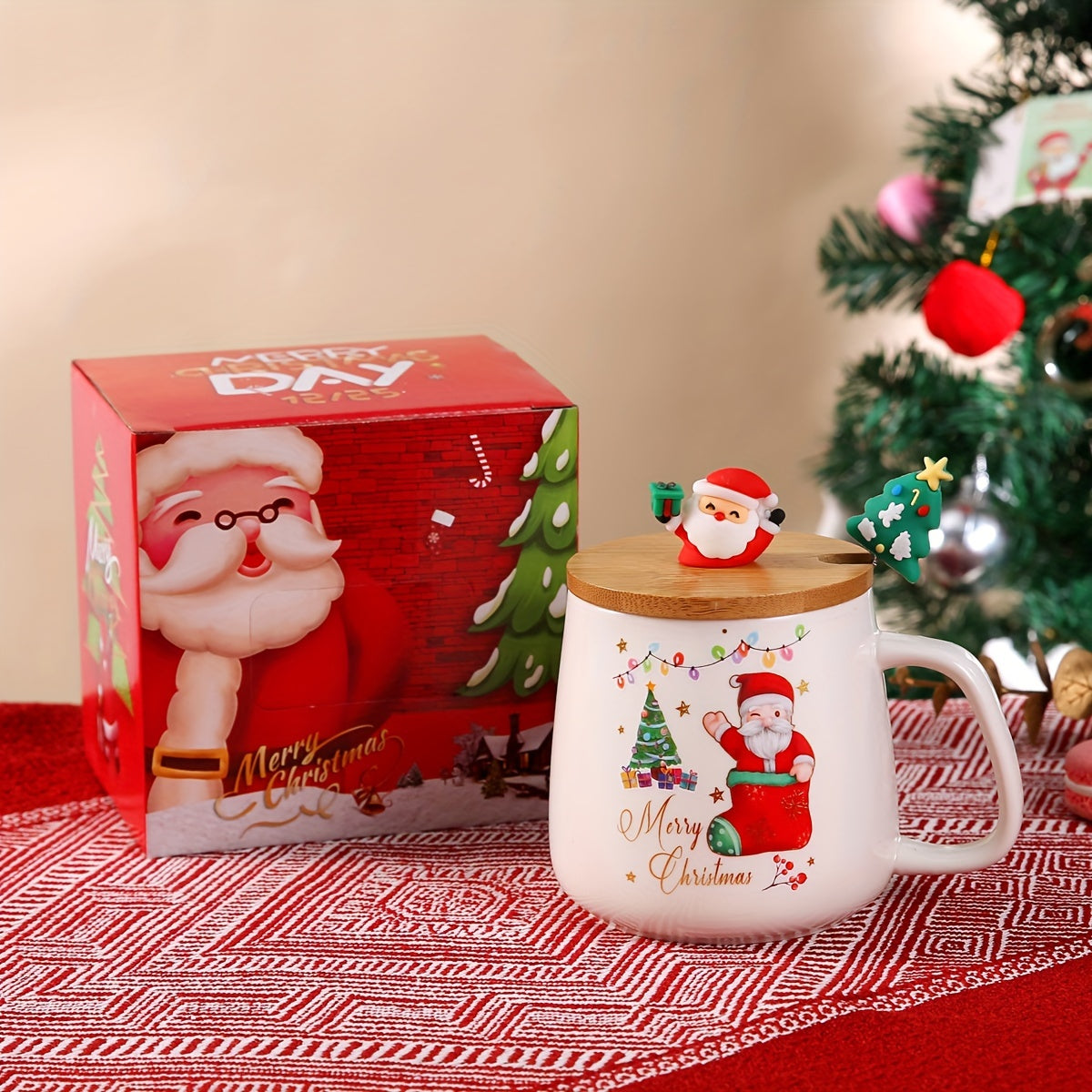 Creative Santa Claus Ceramic Mug with Lid Spoon Christmas Gift House Of Avana