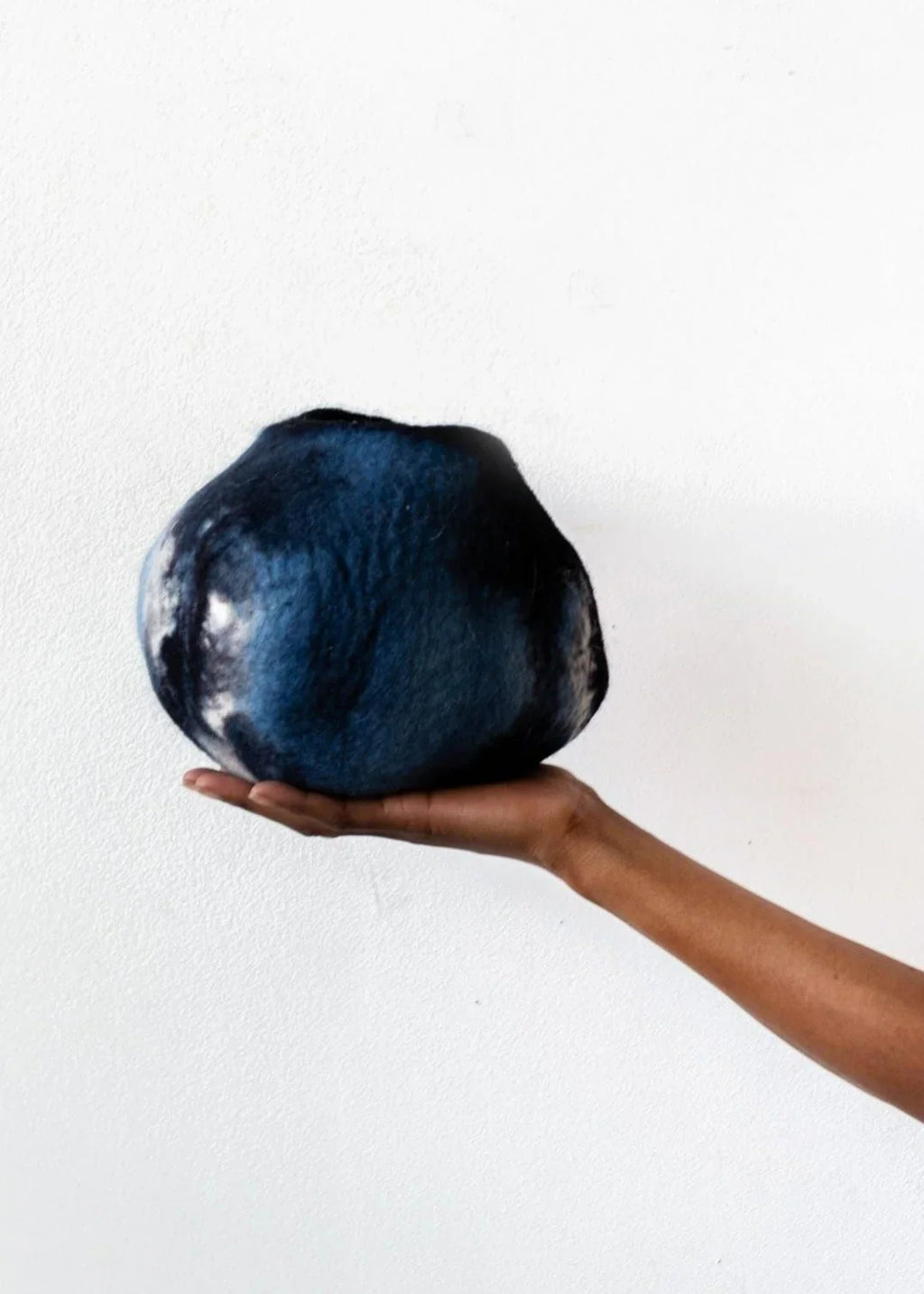 Adire Tye-Dye Indigo Blue Wool Decorative Ukhamba Bowl Kanju Interiors