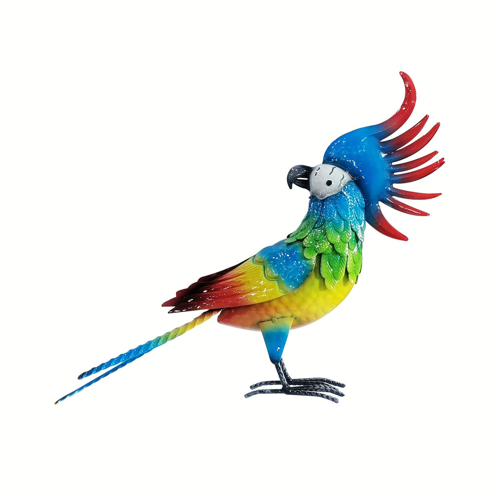 Large Outdoor Metal Garden Parrot Statue - Waterproof & Sunproof All-Weather Resistant Bird Decor with Vibrant Blue, Green, Yellow, Red, Orange, Black, White, Grey, Brown, Pink, Purple Feathers - Easy Mounting Hardware Includ House Of Avana