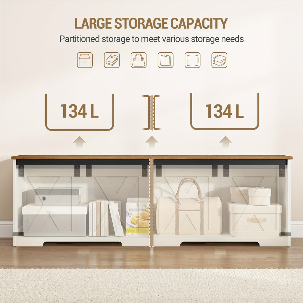 59" Storage Chest, Extra Large Storage Trunk with 2 Safety Hinges, Farmhouse Wooden Box Bench, Lift-Top Organizer Chest, Entryway Trunk for Bedroom, Living Room, White And Brown House Of Avana