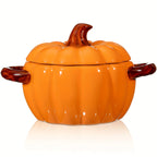 1pc 17oz Ceramic Pumpkin Pot Soup Bowl & Baking Dish with Lid - Double-Ear Handles, Ribbed Design, Vibrant Orange - Oven-Safe Cookware for Halloween, Fall Decor, Casseroles, Soups, Stovetop & Baking, Halloween Table Decor, Fe House Of Avana