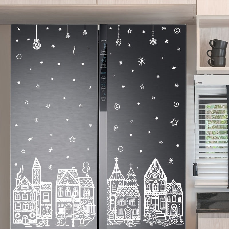 4 Sheets Christmas Window Stickers - Snowhouse & Snowflake Designs, Reusable Plastic Holiday Decorations for Glass Surfaces, Semi-Matte Finish, Perfect for Festive Party Decor, Christmas Decorations, Christmas Window Cling, C House Of Avana