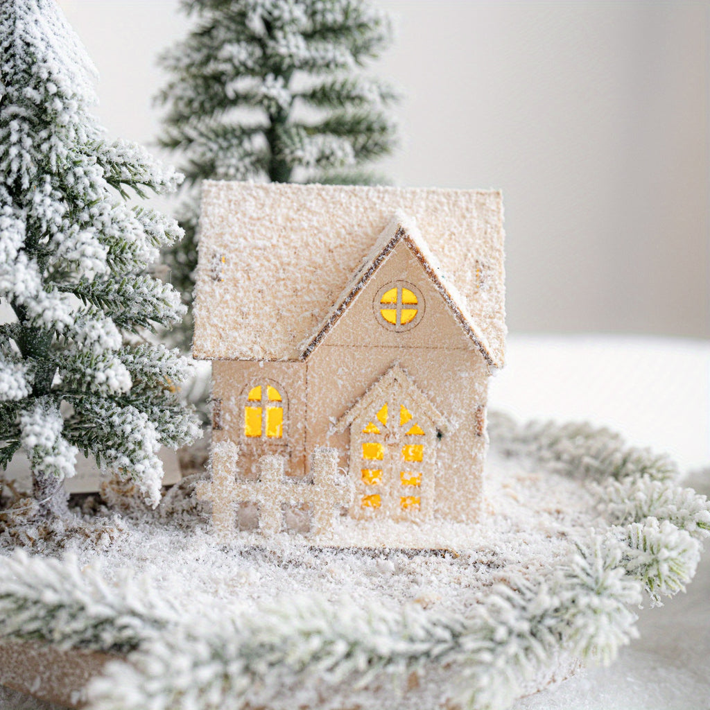 Mini Artificial Christmas Tree and House Set with Glowing Lights - Round Base, Battery-Powered, Ideal for Holiday Decorations, Winter Season, Christmas Tree Decorations, Best for Christmas, Perfect for Thanksgiving House Of Avana