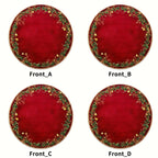 4pcs Red & Golden Round Placemats - Elegant Burgundy Golden Green Leaf Pattern Table Mats, Non-Toxic Durable Polyester 38.1 cm for Christmas Dinner Party, Wedding, Banquet, Holiday Table Decorations (Hand Wash Only), Christma House Of Avana