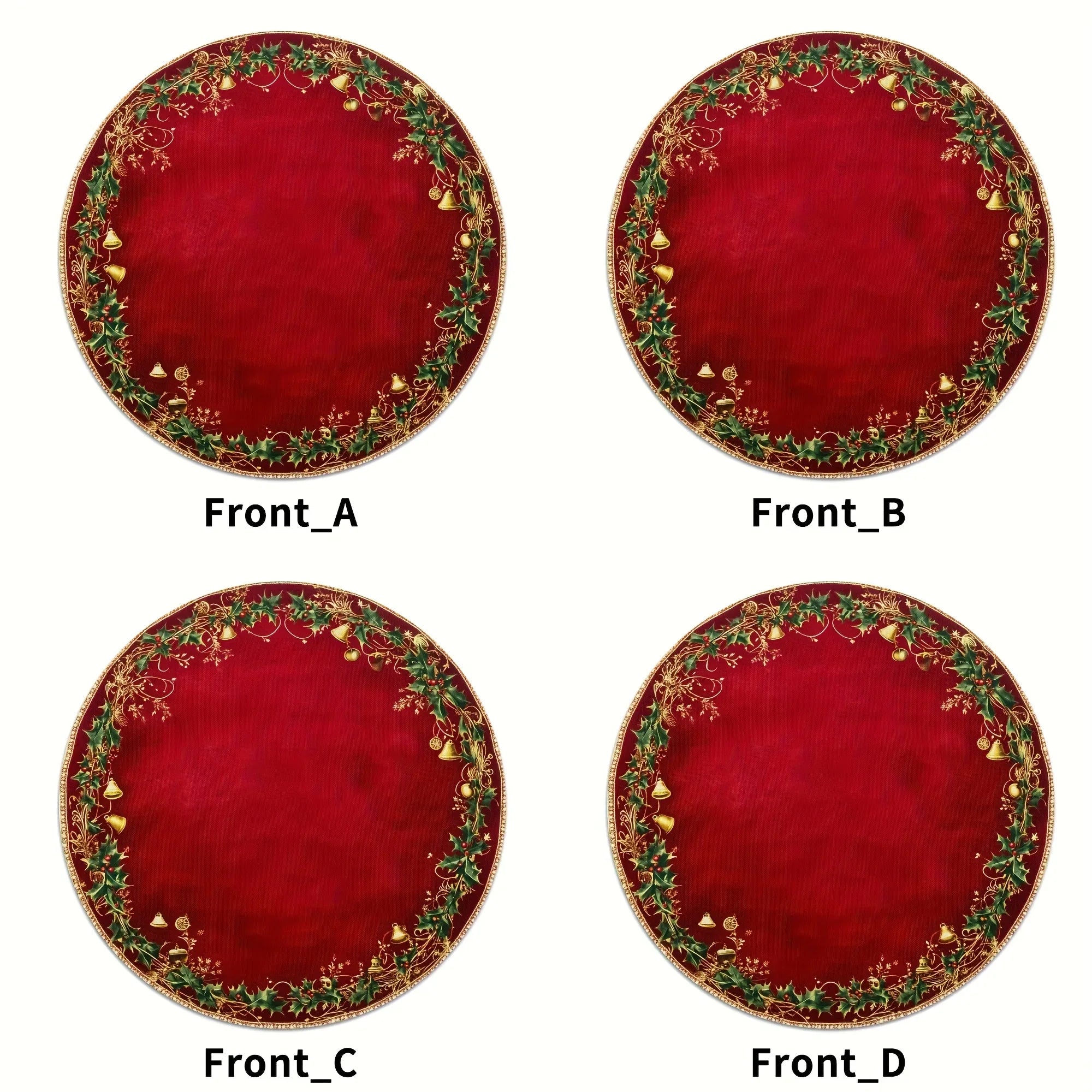 4pcs Red & Golden Round Placemats - Elegant Burgundy Golden Green Leaf Pattern Table Mats, Non-Toxic Durable Polyester 38.1 cm for Christmas Dinner Party, Wedding, Banquet, Holiday Table Decorations (Hand Wash Only), Christma House Of Avana