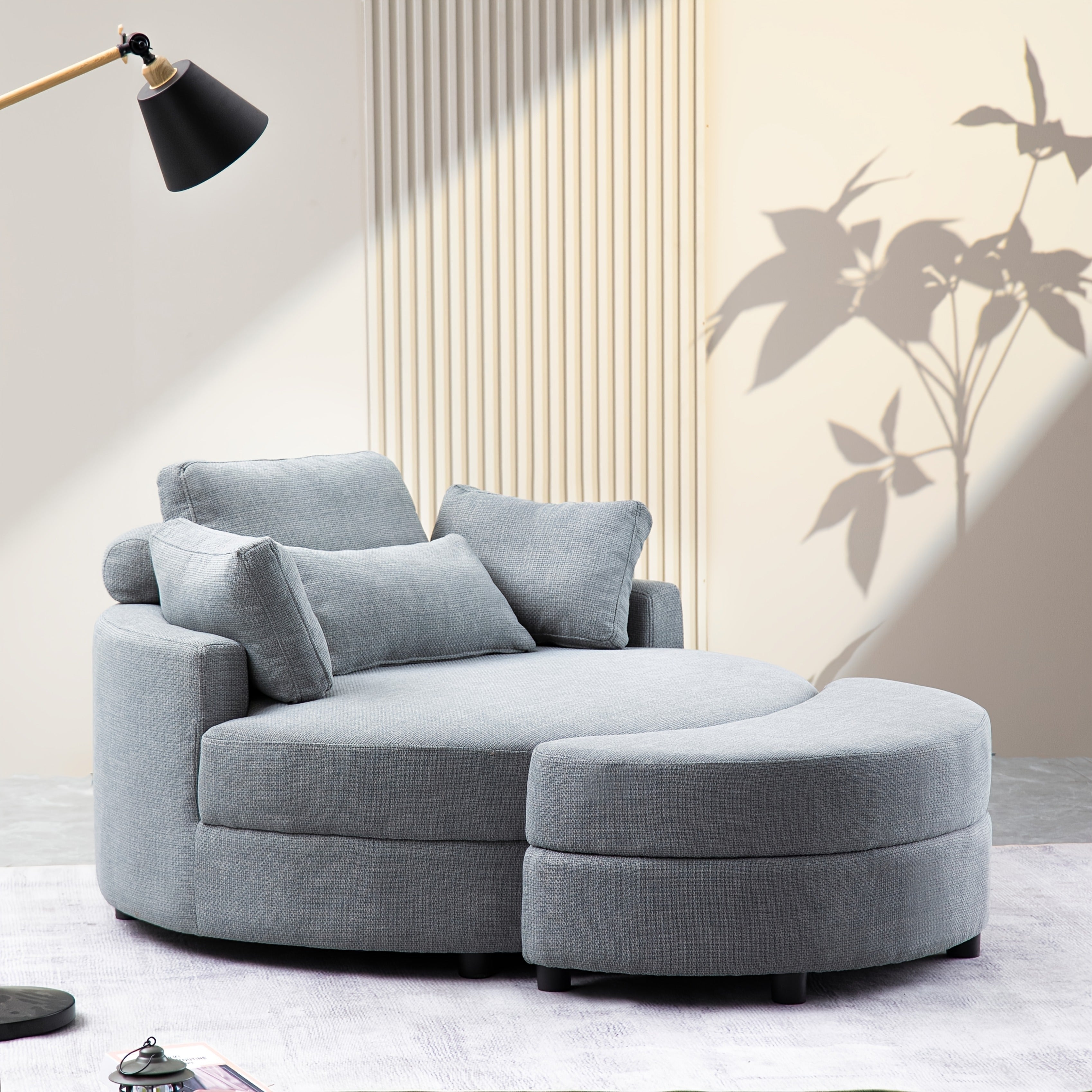 52 Inch Round Chair Linen with Moon Storage Ottoman, with 4 Pillows for Study Living Room Bedroom, Beige/dark Gray/light Gray/orange/green House Of Avana