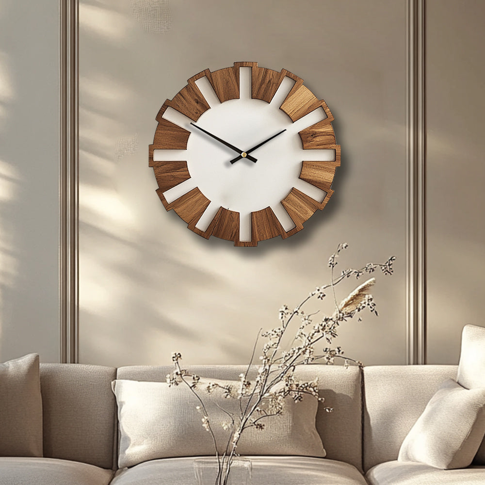 [Artistic Wooden Wall Clock] Artistic Silent Decorative Wooden Round Wall Clock | Battery Operated, Vintage Home Decor for Kitchen, Living Room, Bedroom, Office - 14, 16, 18 Inch House Of Avana