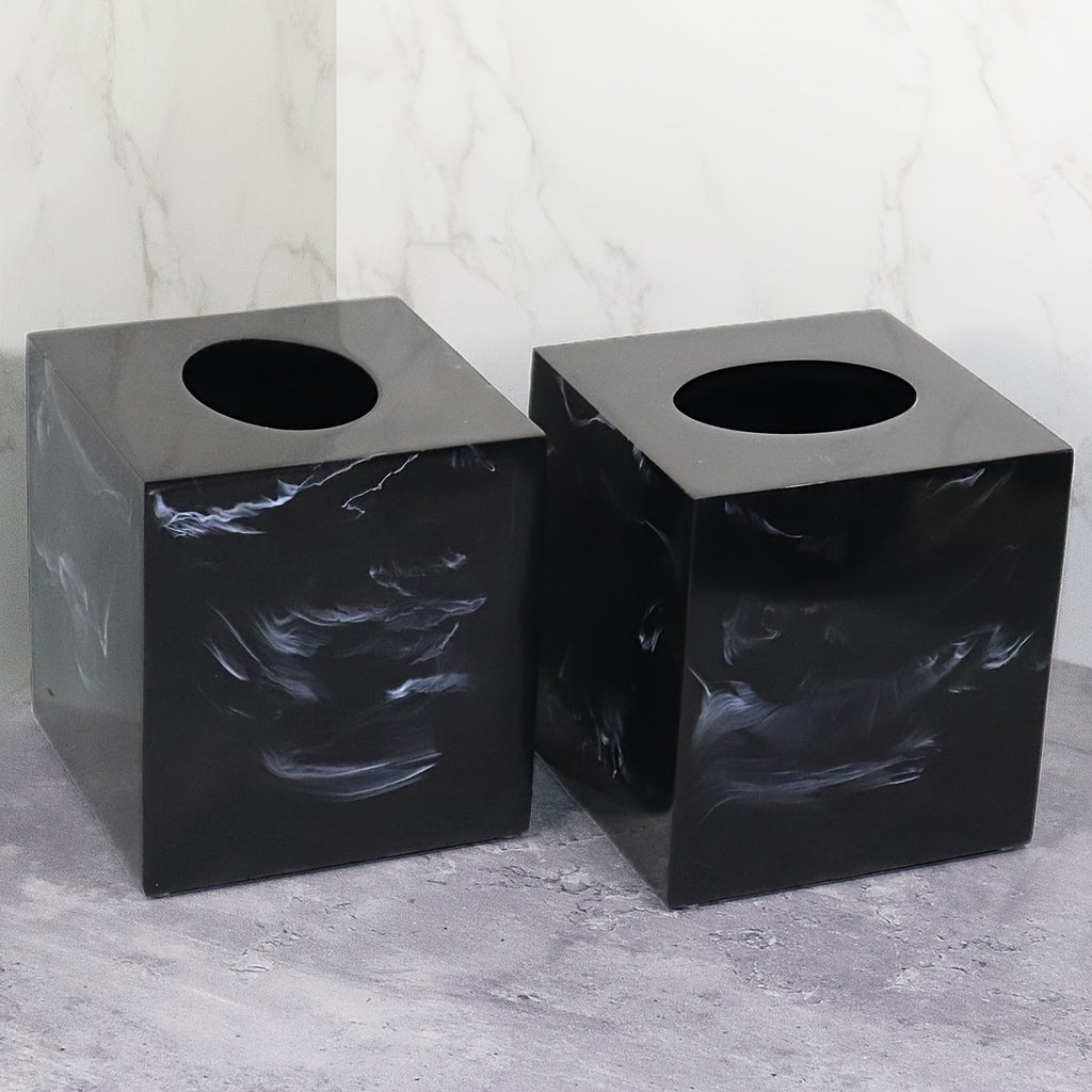 Resin Marble Pattern Tissue Box, Suitable for Hand Towels, Toilet Paper Rolls, etc., Can Be Placed in Bathroom, Living Room, Vanity Square Tissue Holder, Black Imitation Marble, White Imitation Marble House Of Avana