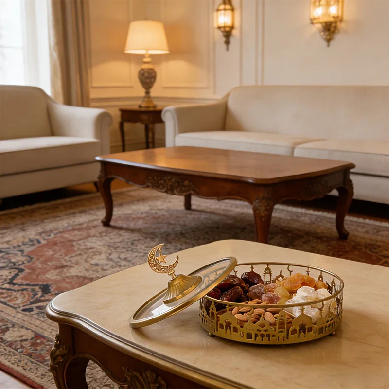 Storage Tray - Geometric Golden with Lid