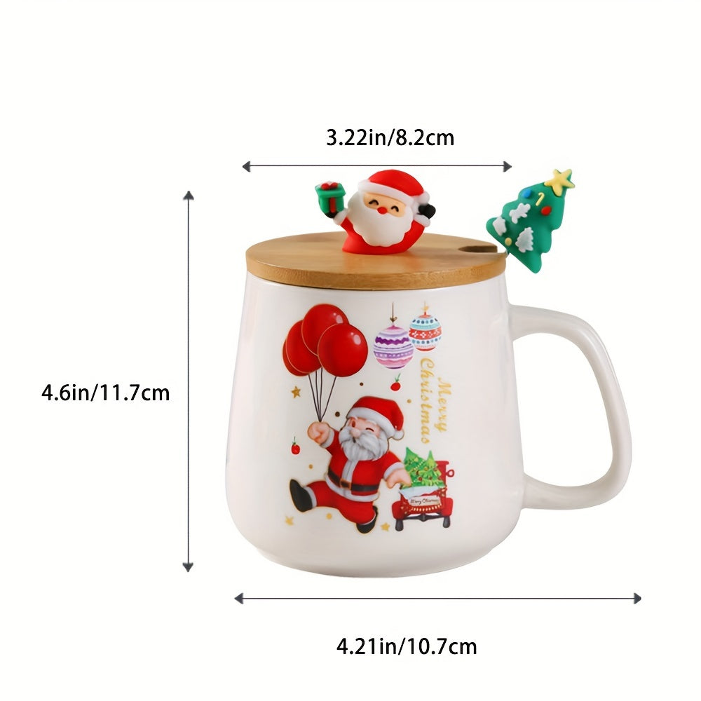 Creative Santa Claus Ceramic Mug with Lid Spoon Christmas Gift House Of Avana
