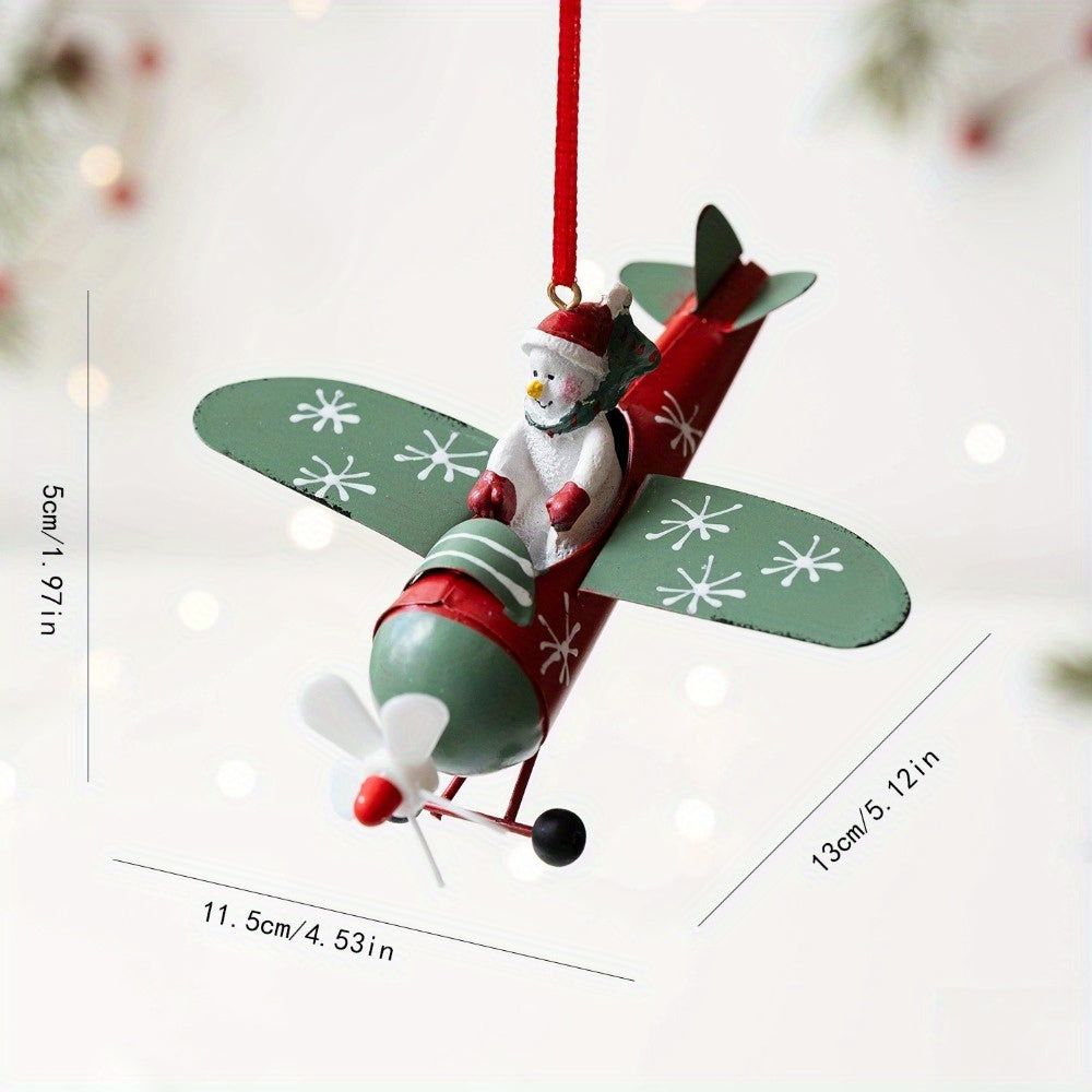 1pc Festive Christmas Airplane Ornament - Resin & Metal Hanging Decoration with Santa, Snowman, and Reindeer - Ideal for Holiday Tree, Party, and New Year Celebrations - No Power Needed, Easy to Hang, Christmas Decorations House Of Avana