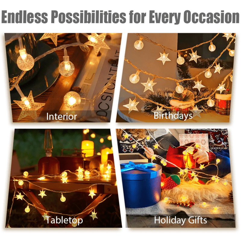 1pc, String Lights and Bubble Ball String Lights, 40/20/10LED, Crystal Clear Ball and Star Dream String Lights, Suitable for Bedroom, Wedding, Party, Wall Decoration, Birthday, Gift, Back to School, Christmas, Easter House Of Avana
