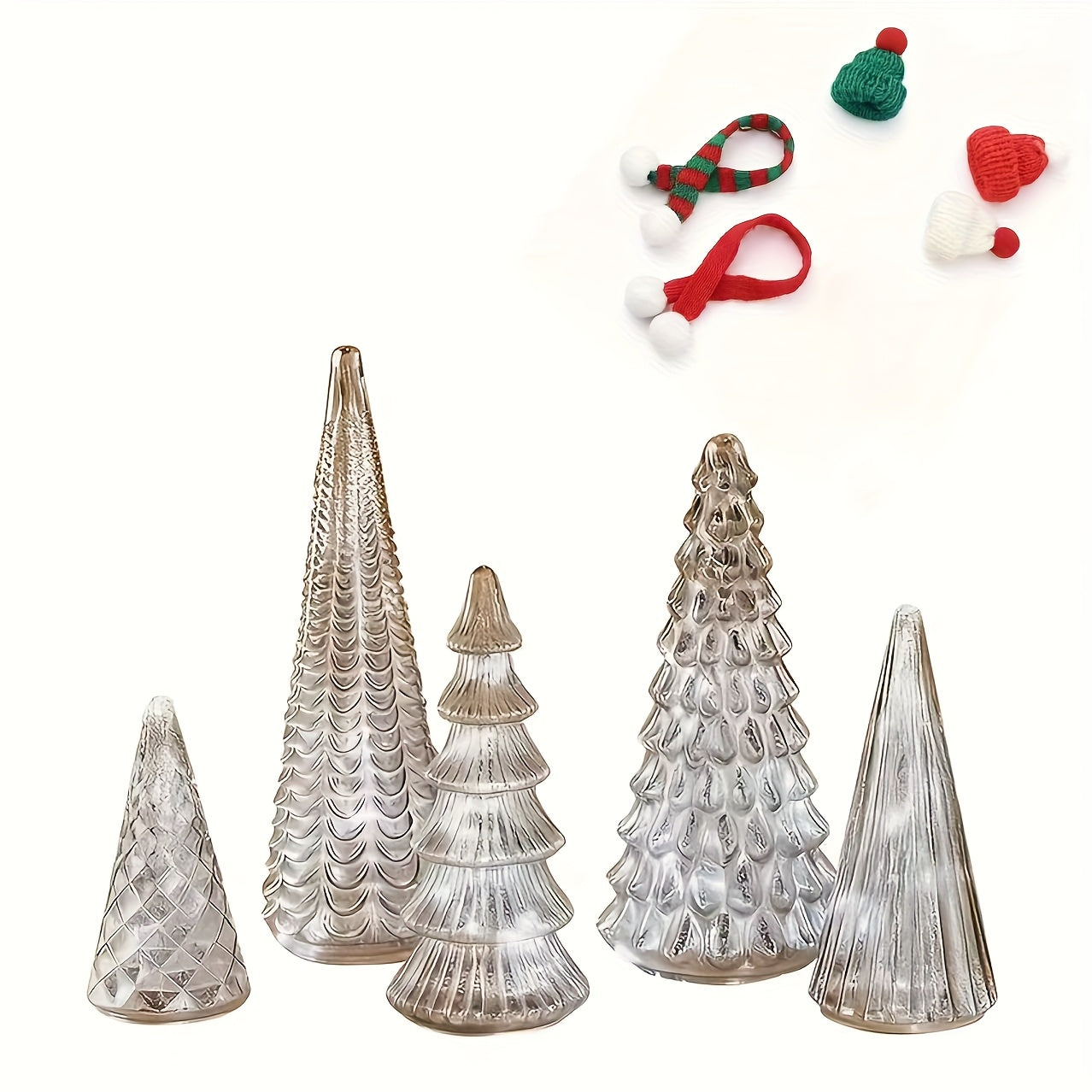 5pcs Glowing Christmas Tree Set Christmas Tree Stylish Glowing Ornament Christmas Party Home Decor, Adorable Christmas Collectible Figurines, Perfect for Desktop Display, Decorative Doll Ornaments(Along with Three Mini Christ House Of Avana