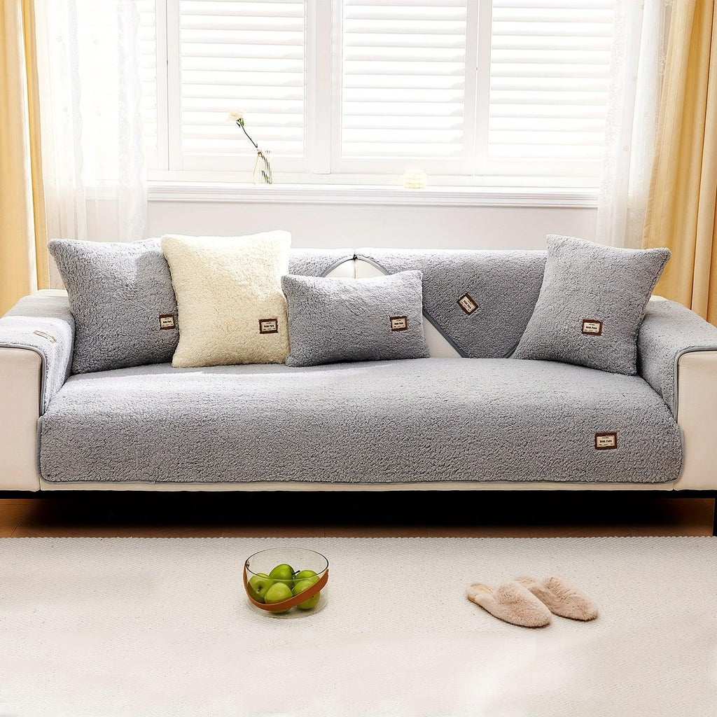 Durable 3 cushion couch cover | High-Quality Plush Sherpa Sofa Cover topspet