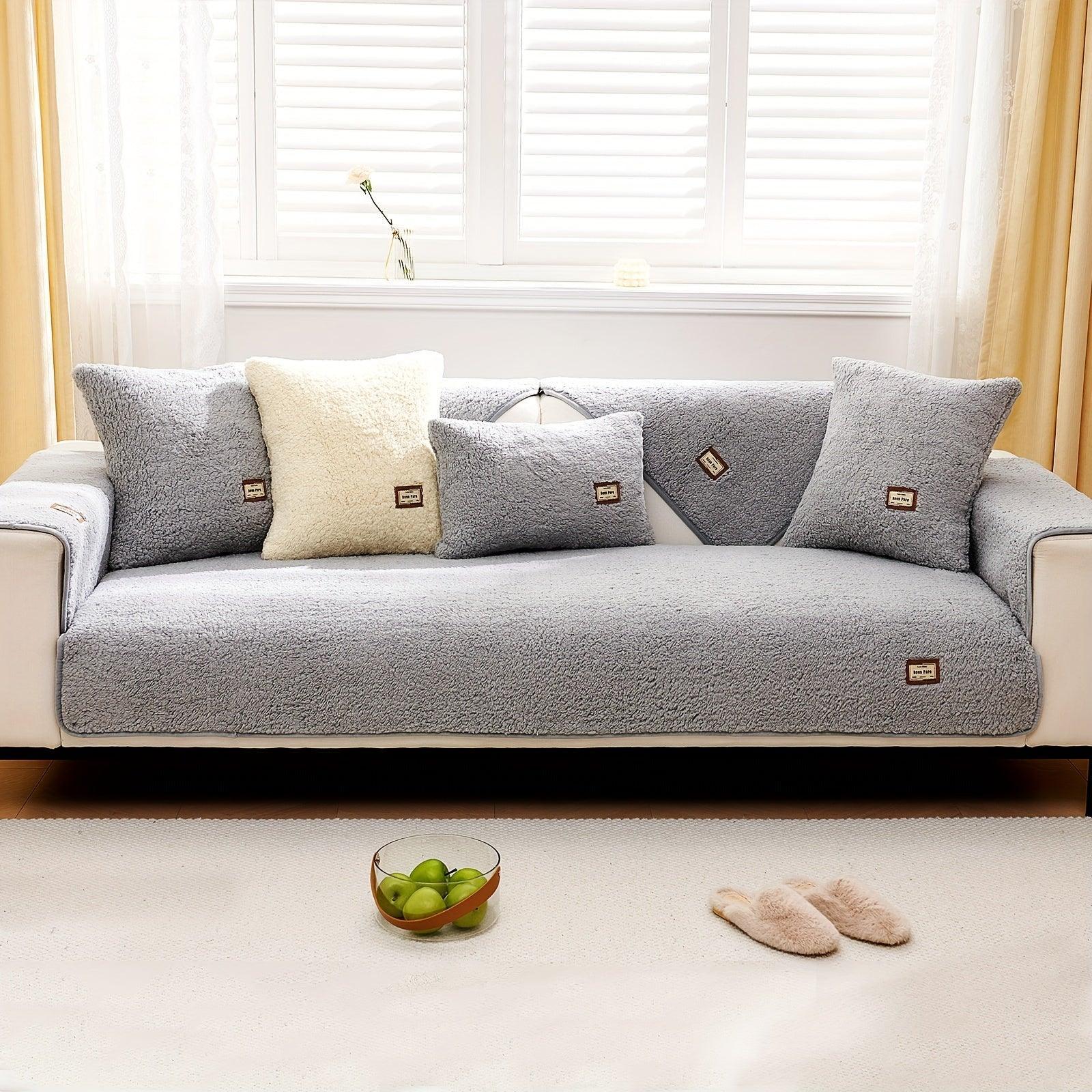 Durable 3 cushion couch cover | High-Quality Plush Sherpa Sofa Cover topspet