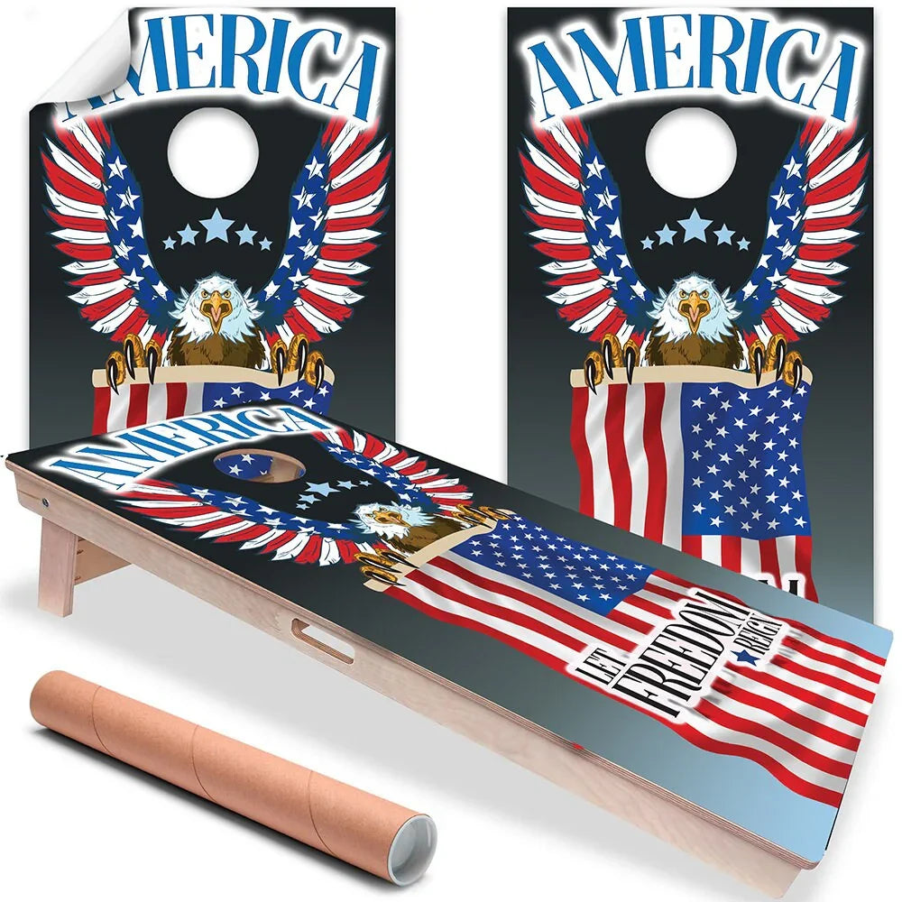 Eagle and Flag - Cornhole Board Wrap - Set of 2 Lone Star Art