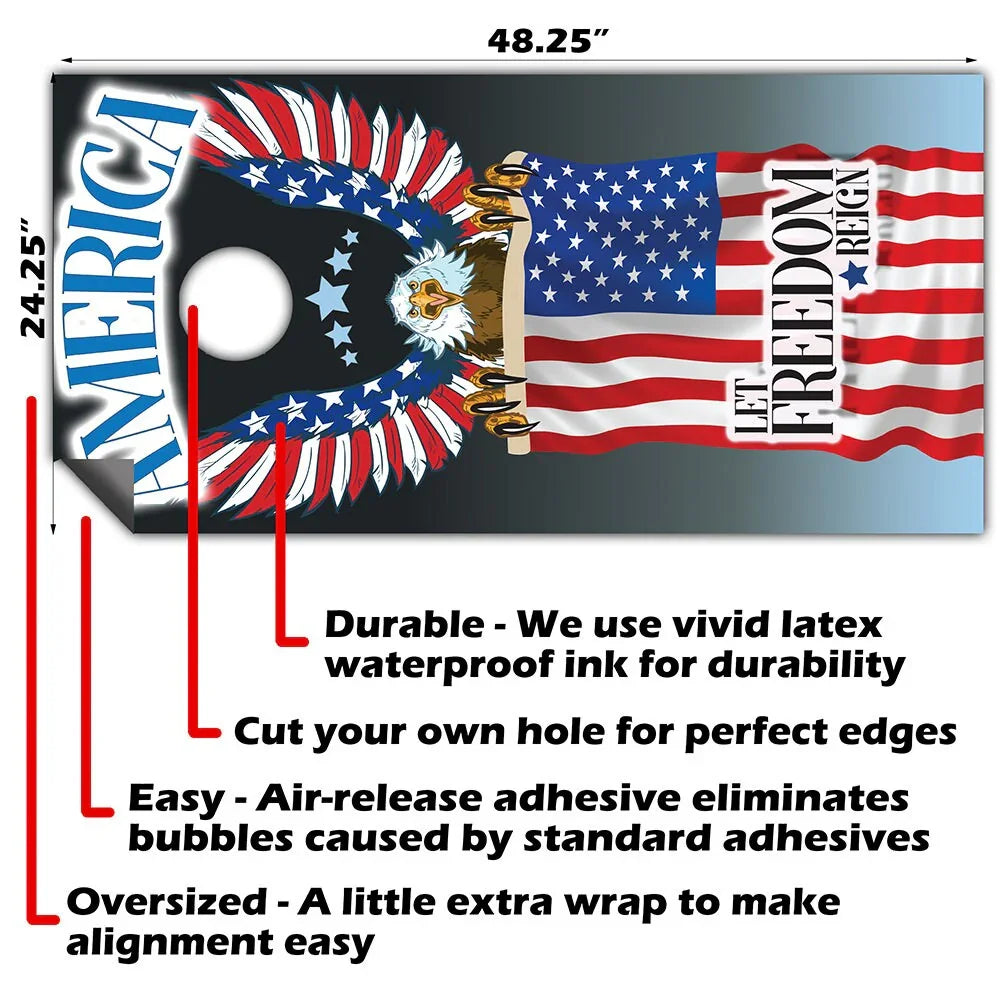 Eagle and Flag - Cornhole Board Wrap - Set of 2 Lone Star Art