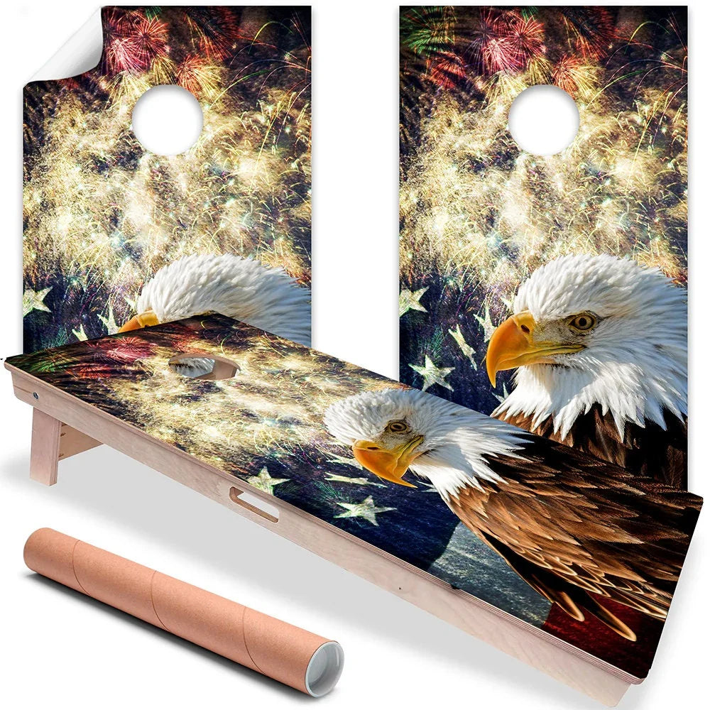 Eagle Flag Fireworks - Cornhole Board Wrap - Set of 2 Lone Star Art