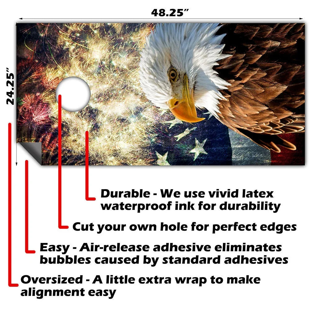 Eagle Flag Fireworks - Cornhole Board Wrap - Set of 2 Lone Star Art