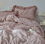 Earth Tone Marshmallow Puff Ruffle Bedding Set / Rust Pink Ever Lasting