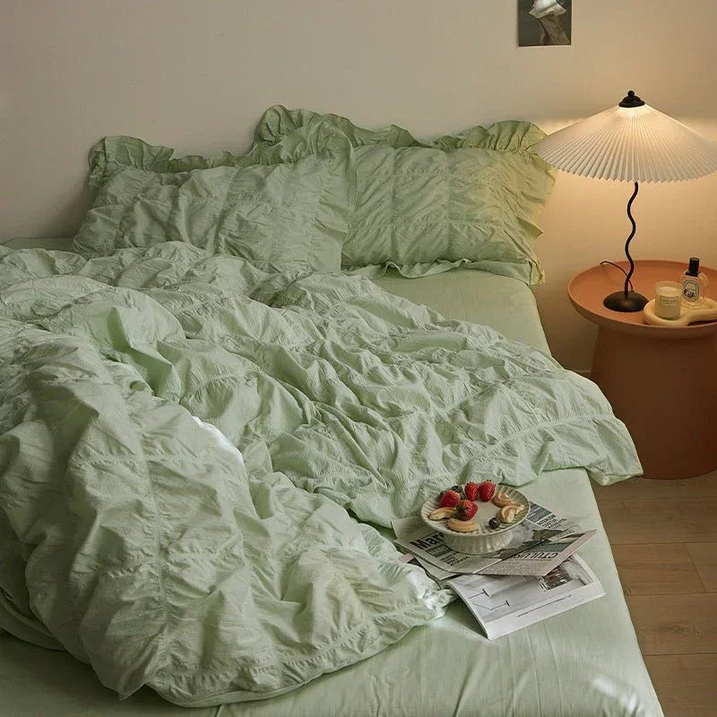 Earth Tone Marshmallow Puff Ruffle Bedding Set / Rust Pink Ever Lasting