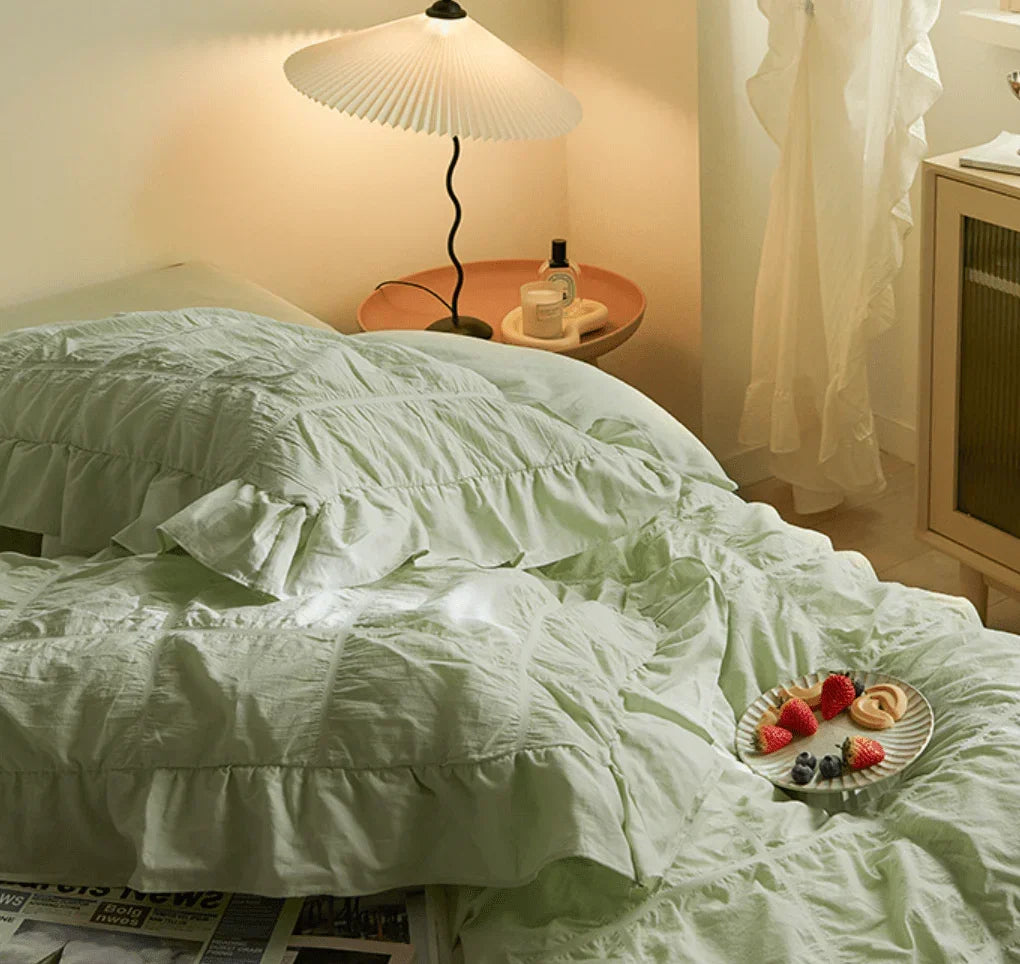 Earth Tone Marshmallow Puff Ruffle Bedding Set / Rust Pink Ever Lasting