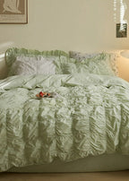 Earth Tone Marshmallow Puff Ruffle Bedding Set / Rust Pink Ever Lasting