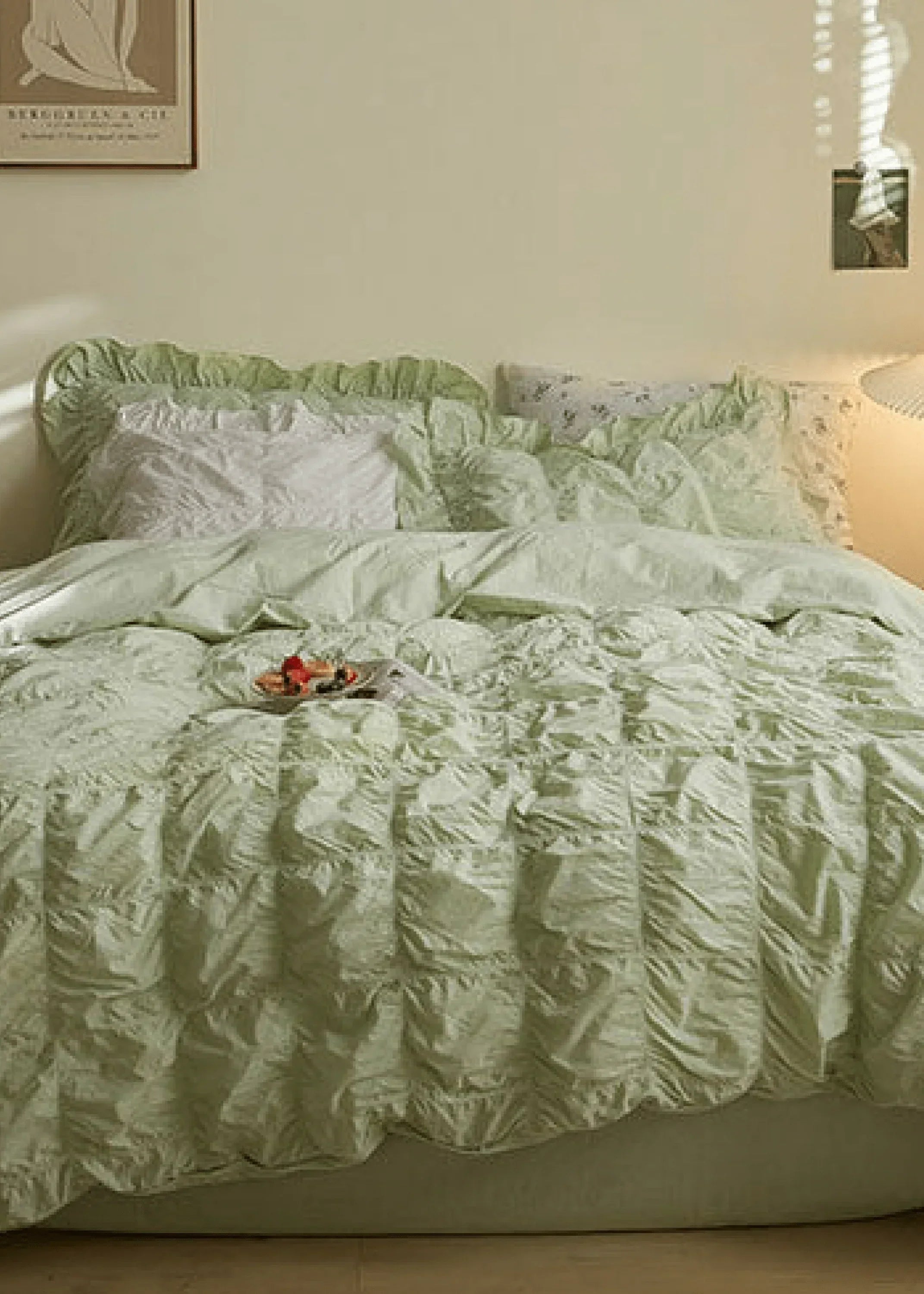 Earth Tone Marshmallow Puff Ruffle Bedding Set / Rust Pink Ever Lasting