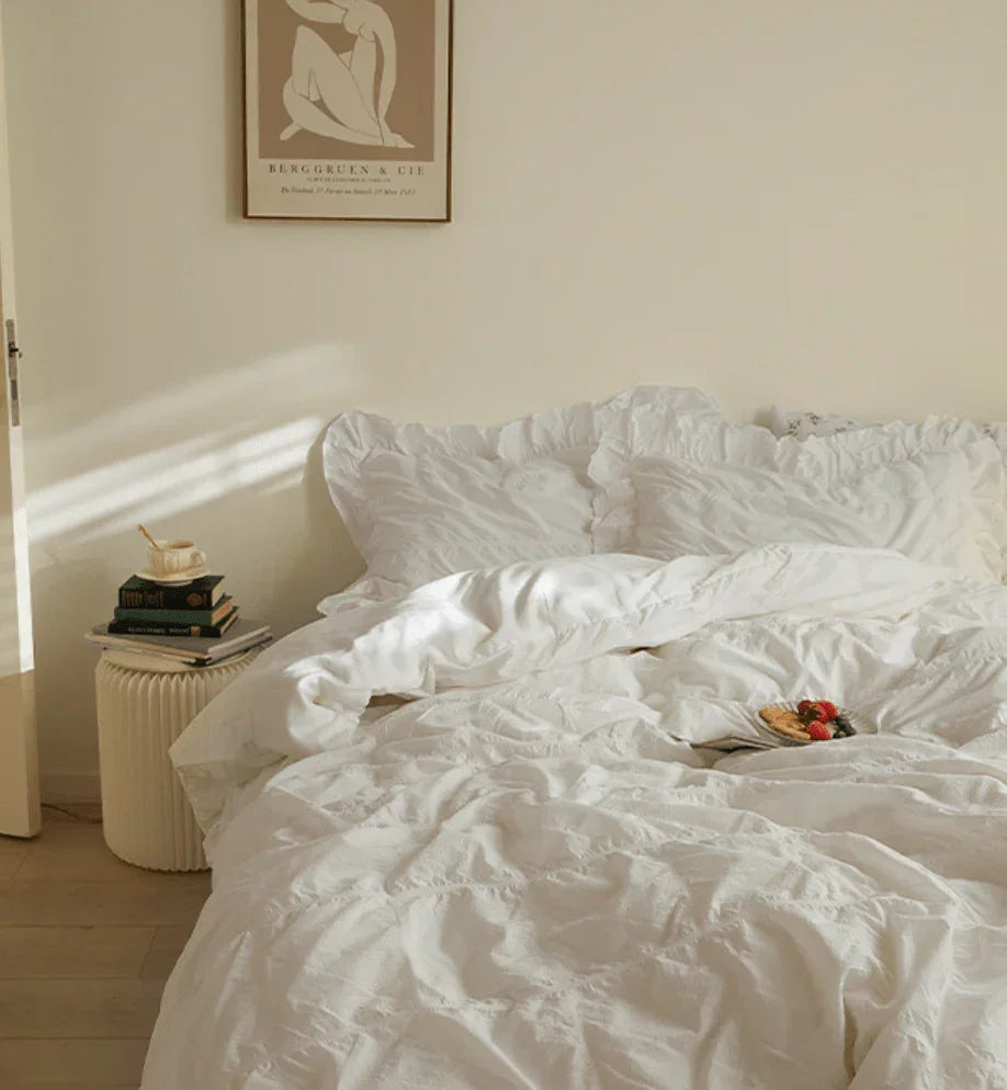 Earth Tone Marshmallow Puff Ruffle Bedding Set / Rust Pink Ever Lasting