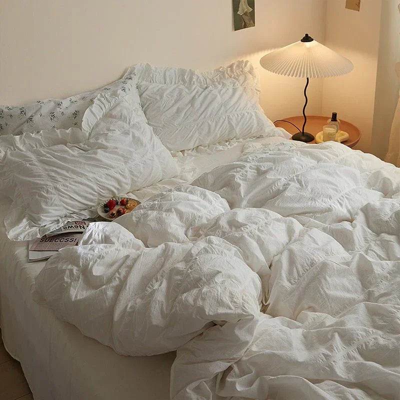Earth Tone Marshmallow Puff Ruffle Bedding Set / Rust Pink Ever Lasting