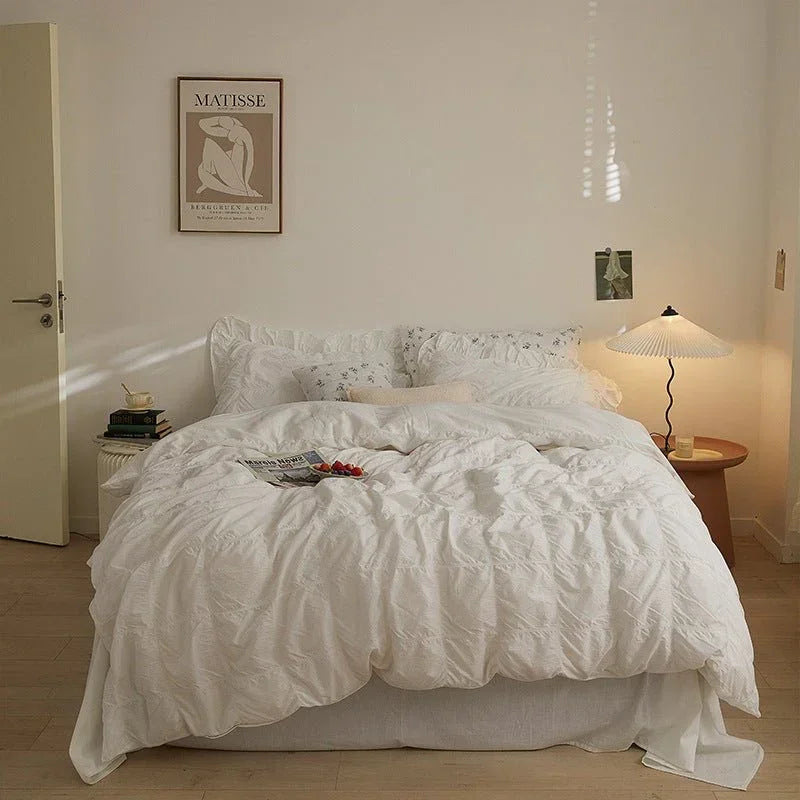 Earth Tone Marshmallow Puff Ruffle Bedding Set / Rust Pink Ever Lasting