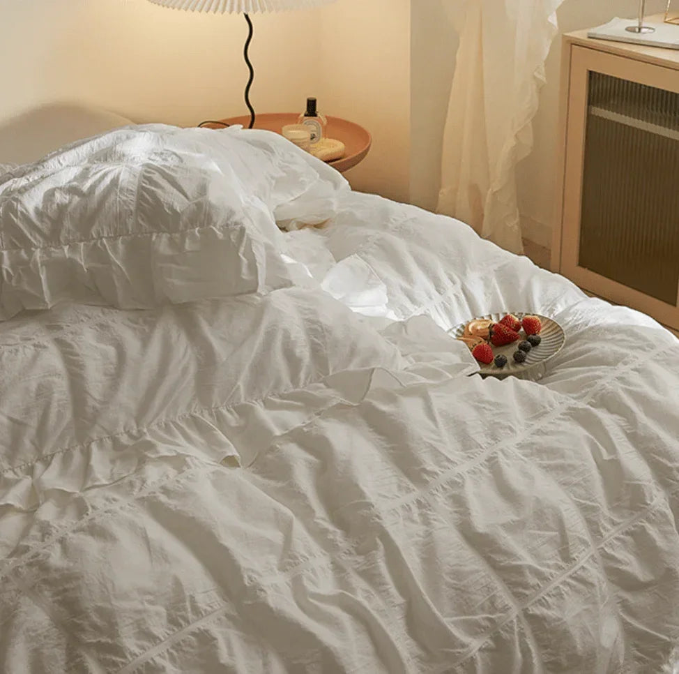 Earth Tone Marshmallow Puff Ruffle Bedding Set / Rust Pink Ever Lasting