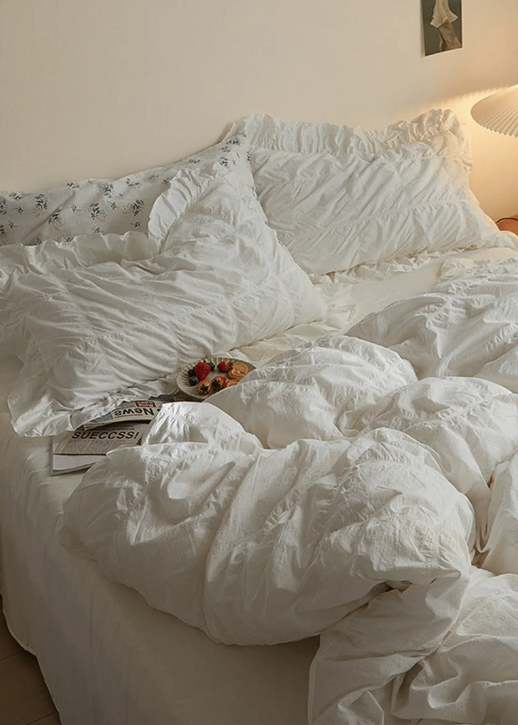 Earth Tone Marshmallow Puff Ruffle Bedding Set / Rust Pink Ever Lasting