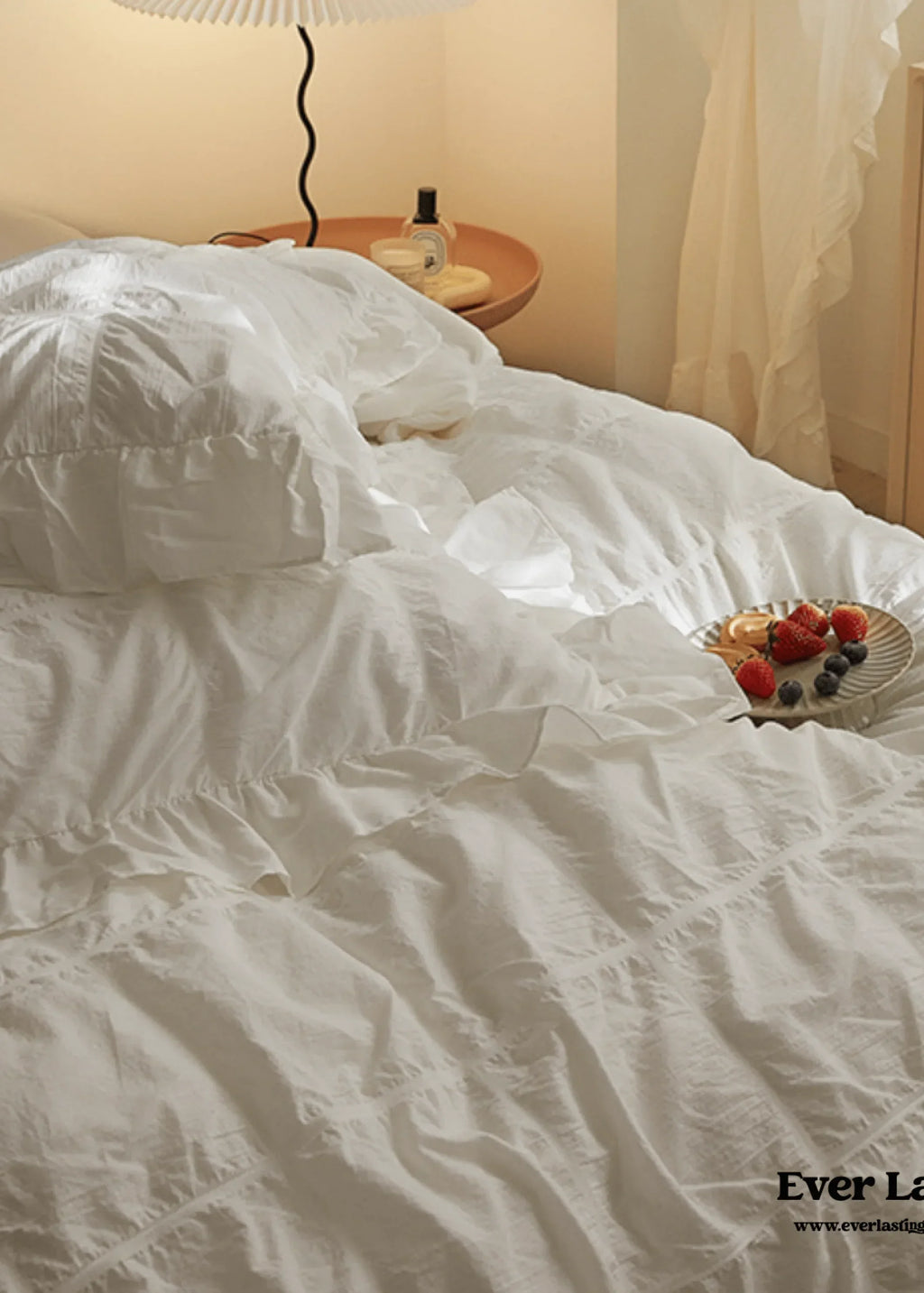 Earth Tone Marshmallow Puff Ruffle Bedding Set / Rust Pink Ever Lasting