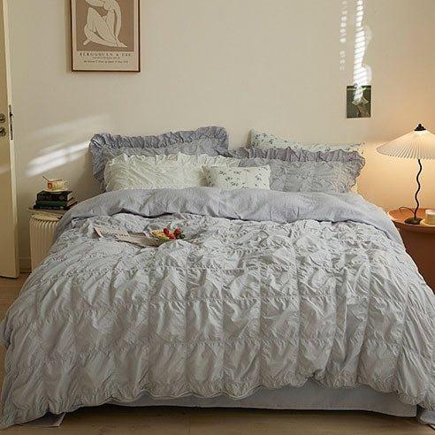 Earth Tone Marshmallow Puff Ruffle Bedding Set / Rust Pink Ever Lasting