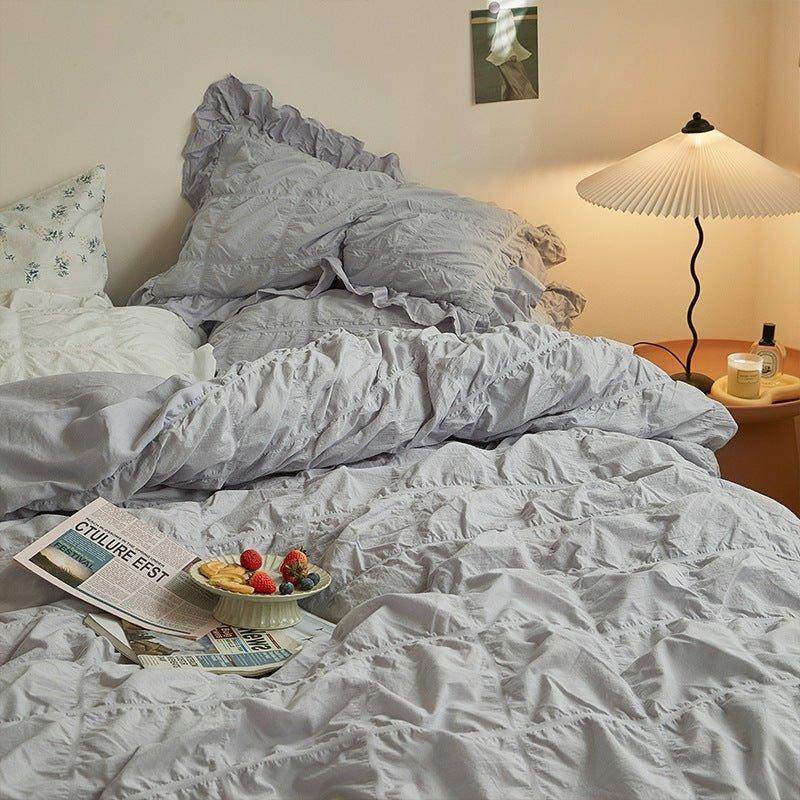 Earth Tone Marshmallow Puff Ruffle Bedding Set / Rust Pink Ever Lasting