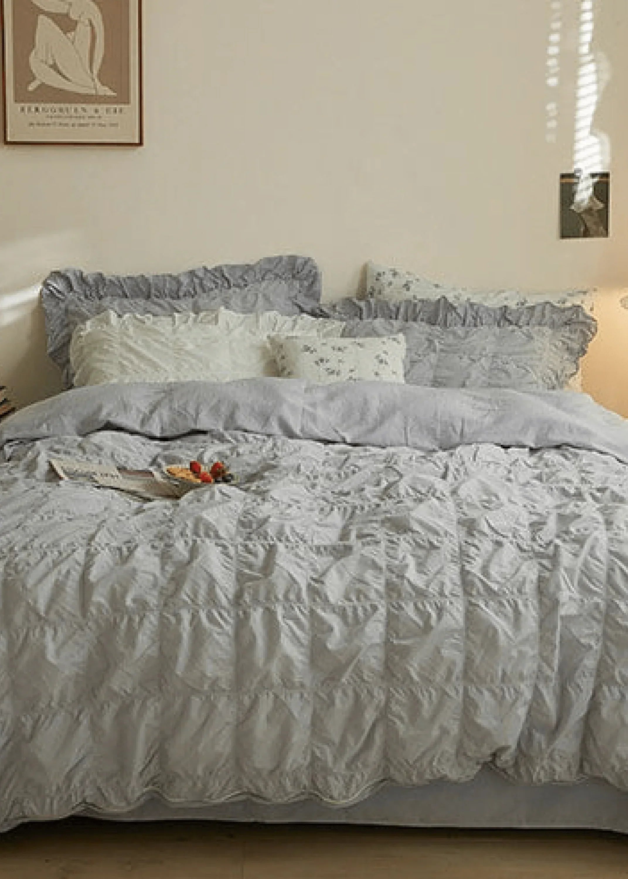Earth Tone Marshmallow Puff Ruffle Bedding Set / Rust Pink Ever Lasting
