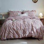 Earth Tone Marshmallow Puff Ruffle Bedding Set / Rust Pink Ever Lasting